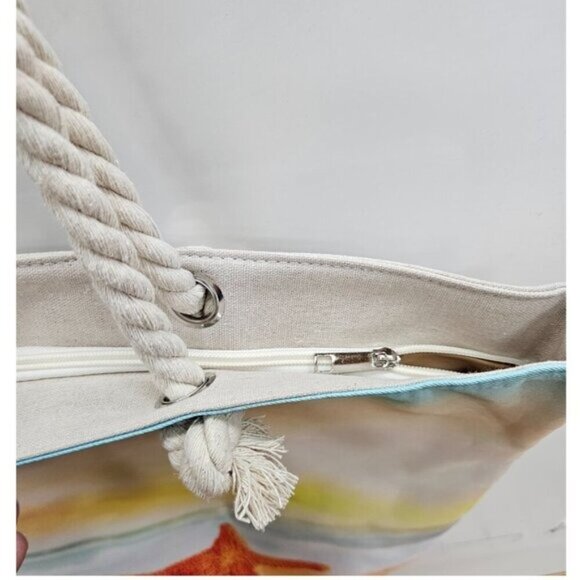 Beach Bag, Dolphin Print, Nautical Rope Handles, Large - Picture 4 of 6